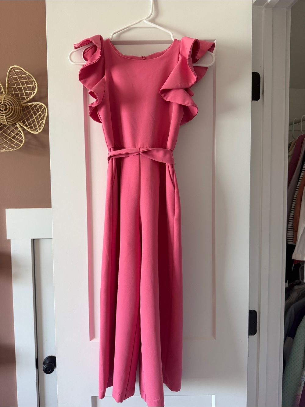 GB Girls Pink Jumpsuit with Cap Ruffle Sleeves Size 8